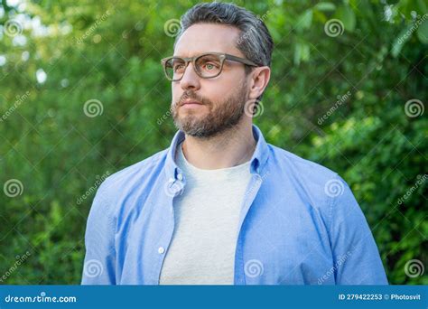 Mature Man Look In Glasses Man Look In Glasses Outdoor Man Look In