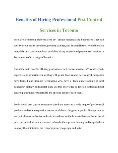 Ppt Benefits Of Hiring Professional Pest Control Services In Toronto Powerpoint Presentation