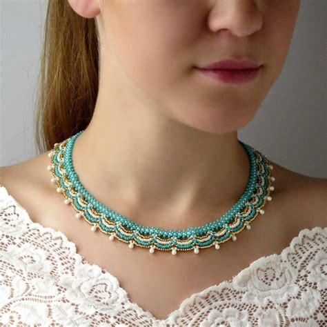 Turquoise Statement Necklace Seed Bead Necklace Turquoise Etsy