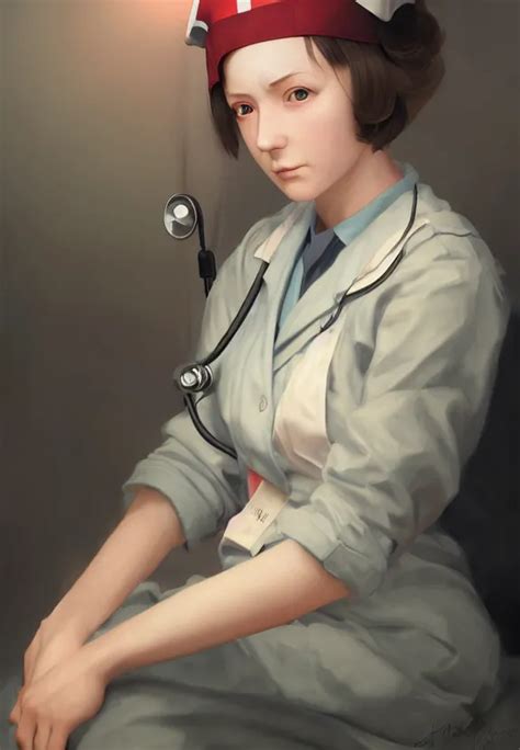 A Portrait Of A Tired Female Nurse In World War Stable