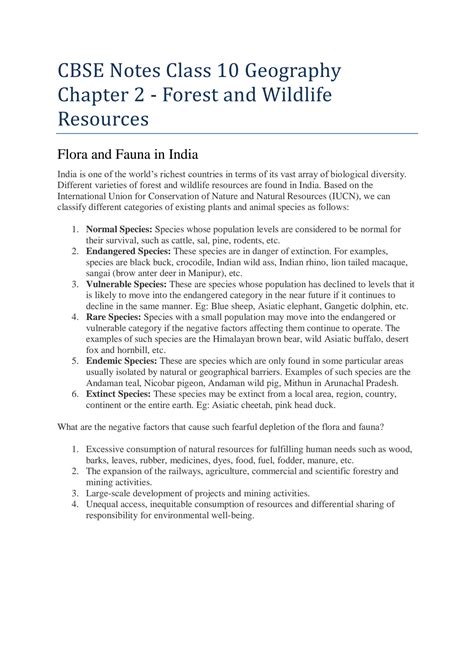 Solution Cbse Notes Class 10 Geography Chapter 2 Forest And Wildlife