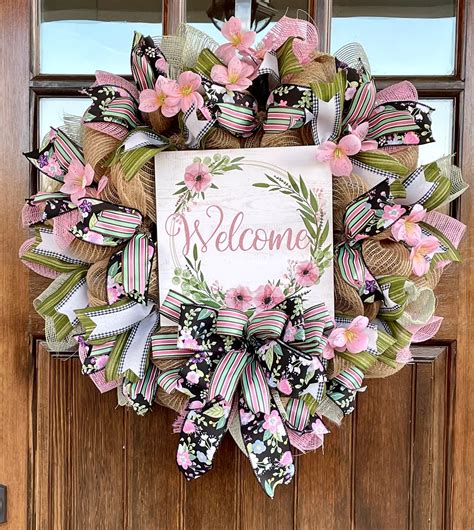 Deco Mesh Welcome Wreath For Front Door Spring Summer Wreath Spring Summer Decor T For