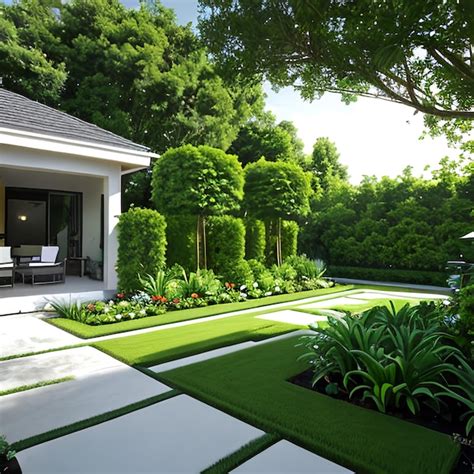 Premium Photo | Landscaping in green home garden Landscape design with ...