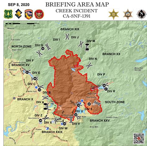 Sierra National Forest Creek Fire Briefing Area Map for Tuesday ...