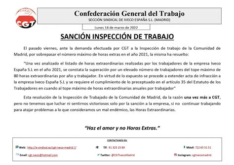 Sanci N Inspecci N De Trabajo Cgt Iveco Madrid Fesim Cgt Metal