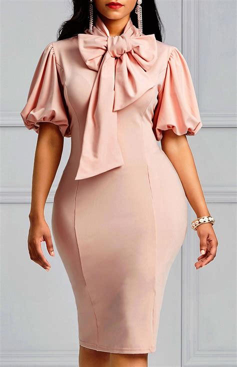 Bodycon Lantern Sleeve Bowknot Womens Dress