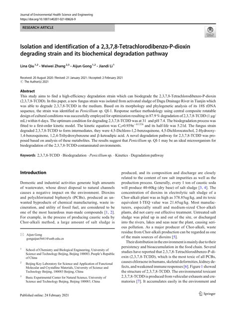 Pdf Isolation And Identification Of A 2378 Tetrachlorodibenzo P