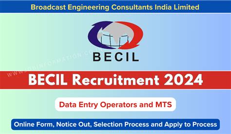 BECIL Recruitment 2024 PDF Online Form Invited For DEO And MTS Posts