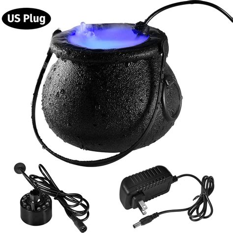 Gulirifei Halloween Black Cauldron With Mist Maker Witch Jar Atomizer Lamp Punch Bowl With 12