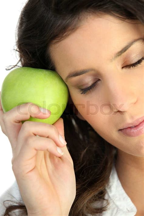 Woman Holding Green Apple Stock Image Colourbox