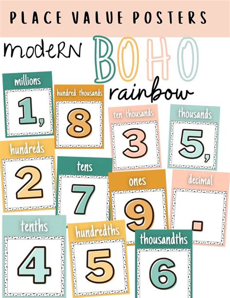 Modern Boho Rainbow Place Value Classroom Posters Etsy Place Value