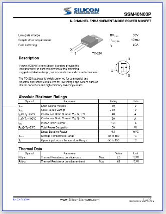 40N03P PDF - 30V, 40A, N-Ch, MOSFET (SSM40N03P)