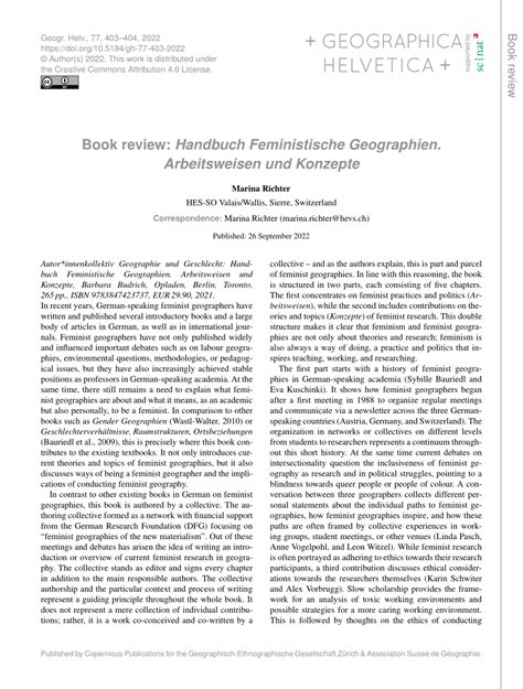 Pdf Book Review Handbuch Feministische Geographien Arbeitsweisen