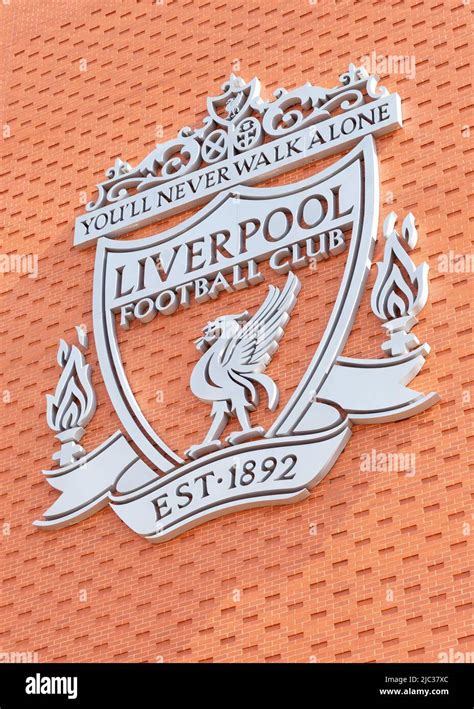 Liverpool Fc Club Crest On Wall Of Anfield Stadium Liverpool England