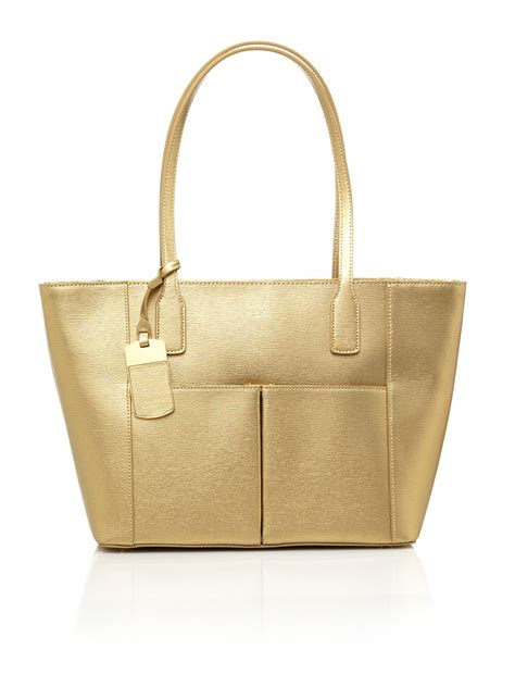 Lauren By Ralph Lauren Newbury Metallic Tote Bag In Gold Metallic Lyst