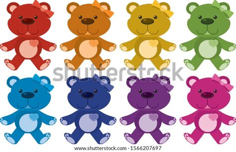 Set Teddybears Eight Colors Illustration Stock Vector Royalty Free