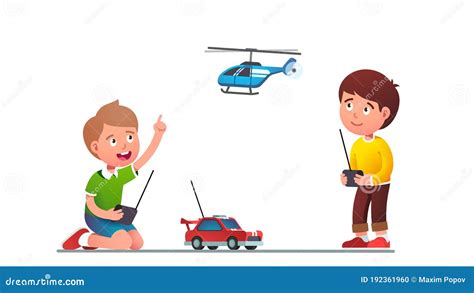 Boys Kids Playing With Radio Controlled Toy Car Stock Vector