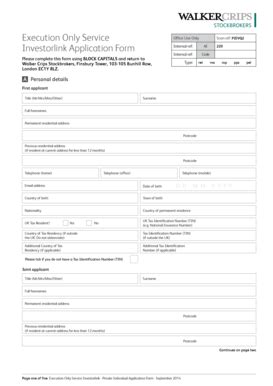 UK Walker Crips Execution Only Service Investorlink Application Form