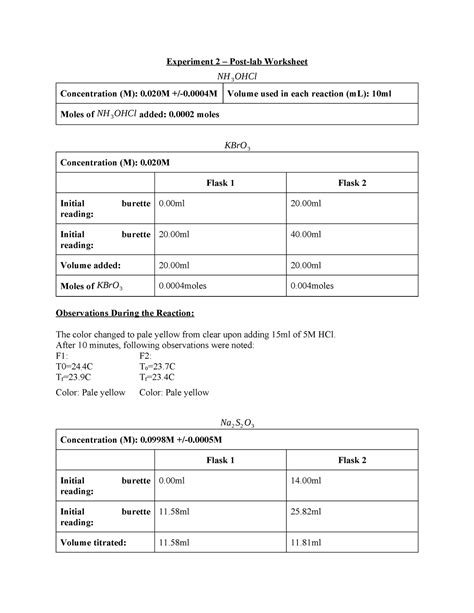 Experiment 2 Lab Report Template Experiment 2 Post Lab Worksheet