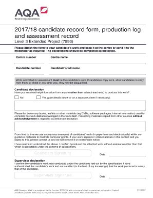 Fillable Online Store Aqa Org Candidate Record Form Production