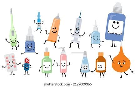 Cartoon Color Characters Drugs Icons Set Stock Vector Royalty Free