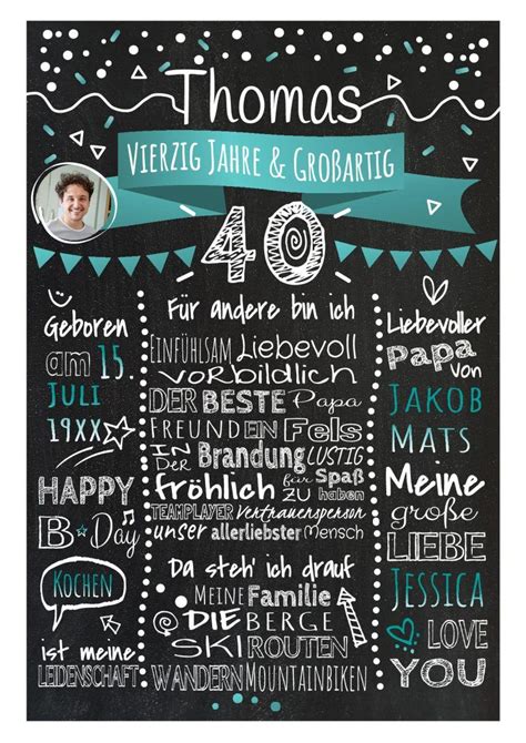 Meilensteintafel Chalkboard 40 Geburtstag Geschenk Personalisiert