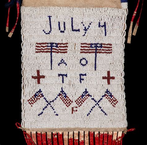 Patriotic Native American Beaded And Quilled Pipe Bag W American Flags