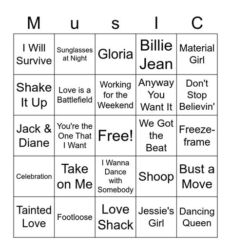 80's Music BINGO Card