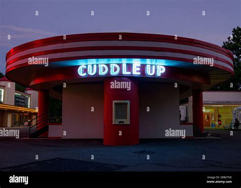cuddle  pavilion  neon sign lit  night glen echo park md usa