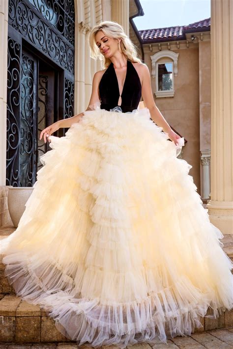 Black Cream Portia And Scarlett Ps24681 Formal Feathered Long Prom