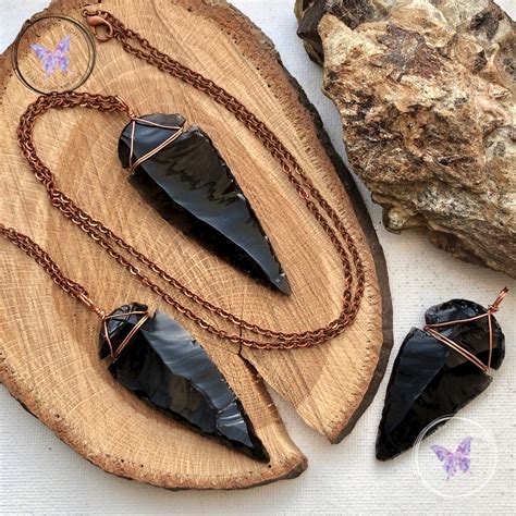 Black Obsidian Arrowhead Copper Pendant