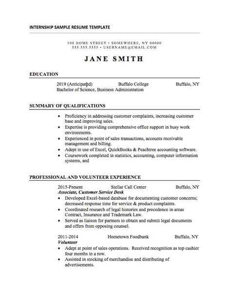 Basic Resume Sections 25 Basic Resumes Examples For Internships College Williamson