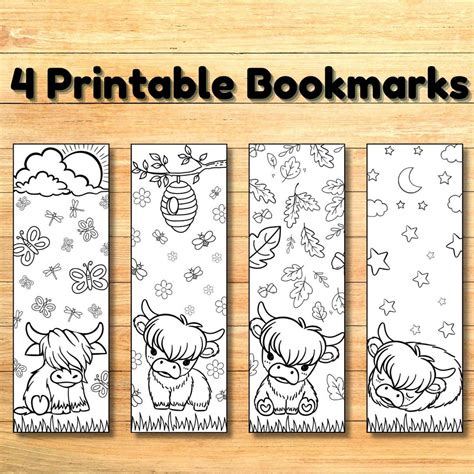 Printable Bookmarks Mini Highland Cows Color In Bookmarks T For