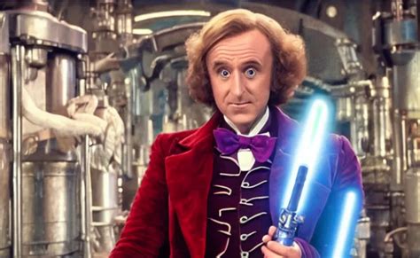 Willy Wonka Dressed As A Jedi Star Wars Holding A Stable Diffusion