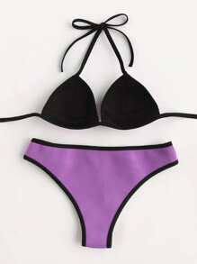 Contrast Binding Triangle Bikini Set Shein Sheinside