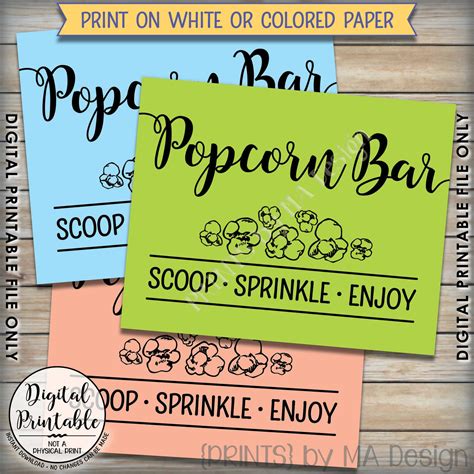 Popcorn Bar Sign Popcorn Bar Directions Popcorn Toppings Wedding Birthday Graduation