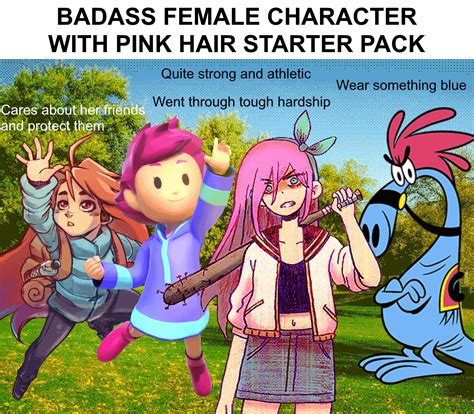 Badass Female Character With Pink Hair Starter Pack Rstarterpacks