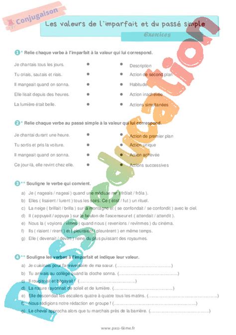 Les valeurs de l imparfait et du passé simple Exercices de