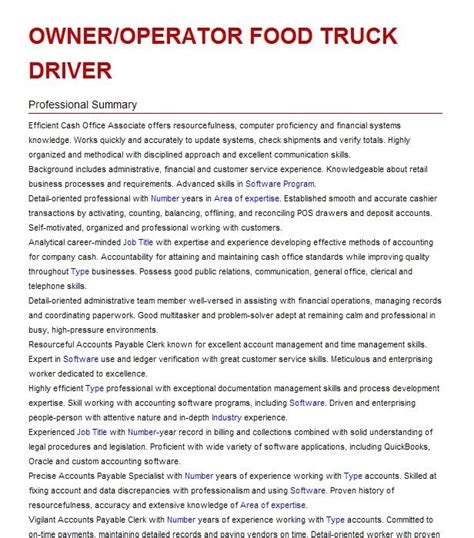 Food Truck Owner Operator Resume Example