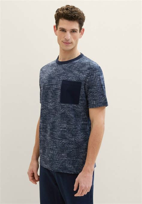 Tom Tailor Mit Allover Print T Shirt Fog Blue Spacedye Leaf Design