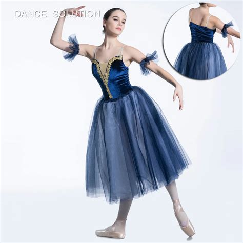 Dance Favourite New Arrival Navy Blue Velvet Bodice Ballet Costume Long Romantic Dance Tutu In