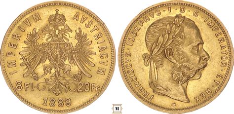 Austria 8 Florin 20 Francs 1889 Franz Joseph XF MA Shops