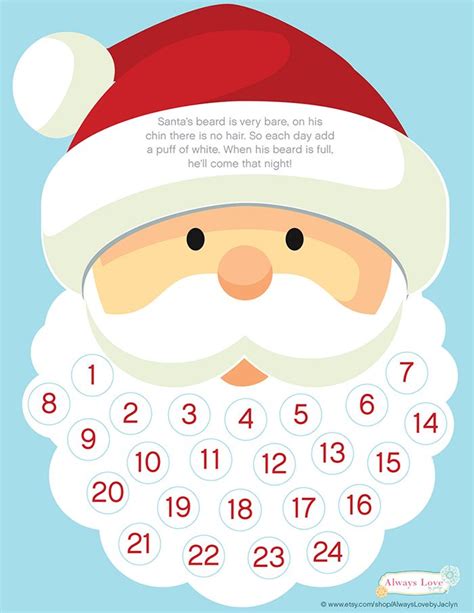 Free Santa Advent Calendar Find Link For Hires File Here