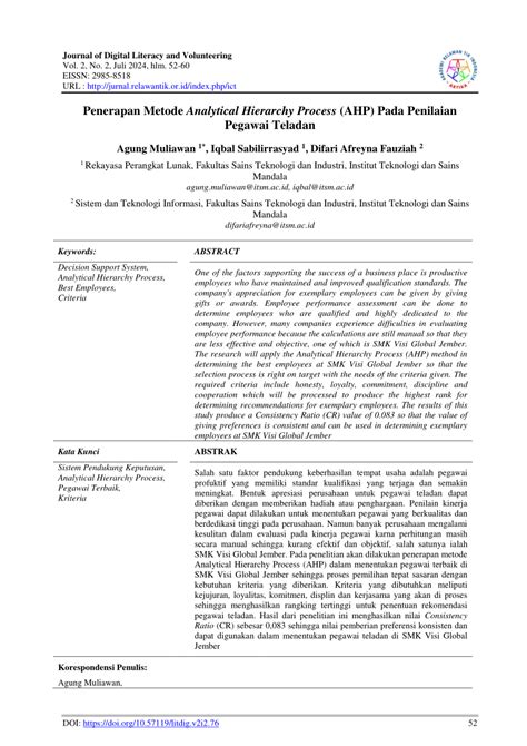 Pdf Penerapan Metode Analytical Hierarchy Process Ahp Pada