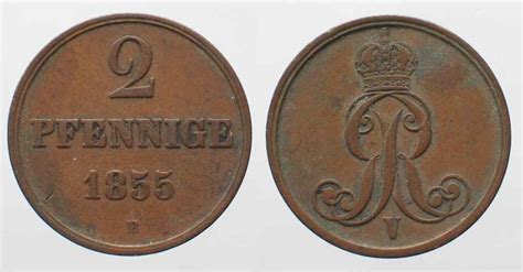 Hannover Königreich HANNOVER Königreich 2 Pfennig 1855 B GEORG V