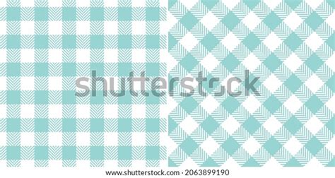 Gingham Pattern Desaturated Cyan Herringbone Textured Stock Vector