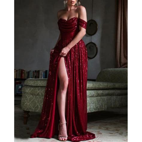 Femme Robes Épaule Dénudée à Paillettes Dos Nu Robes Longues Robe De