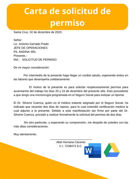 Carta De Solicitud De Permiso Para Faltar Al Trabajo Images