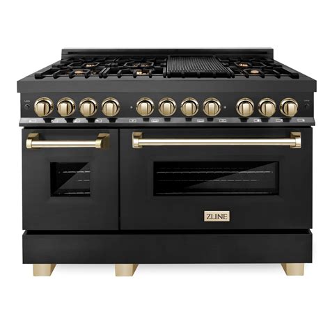 Zline Autograph 48 In Gas Burnerelectric Oven Range In Black Stainless Steel And Gold Accents