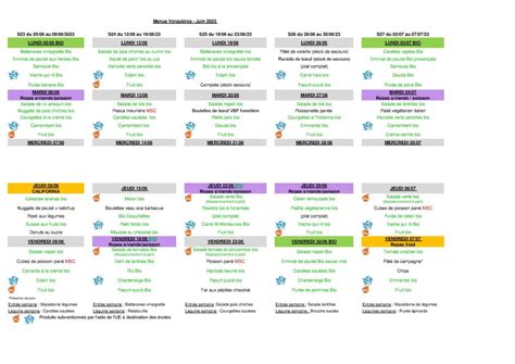 Menus du mois juin Village de Verquières